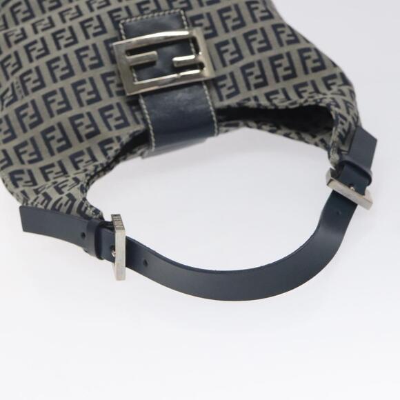 FENDI Zucchino Canvas Shoulder Bag Navy Silver - Picture 7 of 13